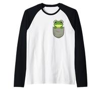 Simpatica Rana con Occhiali nella Tasca sul Petto per Gli Amanti degli Animali Maglia con Maniche Raglan