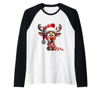 Simpatica Renna Rudolph dal Naso Rosso per Natale per Bambini Maglia con Maniche Raglan