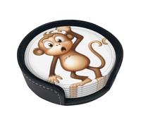 Simpatica scimmia 1 set di sottobicchieri con design elegante, confezione da 6 sottobicchieri in pelle PU per casa, ufficio e cucina, facili da pulire e resistenti al calore