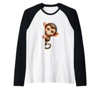 Simpatica Scimmia Che sbircia Animali della Giungla Maglia con Maniche Raglan