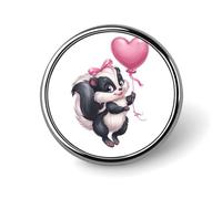 Simpatica Skunk con un palloncino rosa a forma di cuore spilla rotonda per uomo donna moda distintivo collare pin vestito giacca zaino accessori