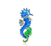 Simpatica spilla a forma di cavalluccio marino, smaltata blu e verde, gioiello da donna