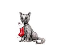 Simpatica spilla natalizia a forma di gatto, per donne e uomini, argento e oro, con strass smaltati, spilla da bavero a forma di gattino, regalo vintage per gli amanti degli animali domestici, One