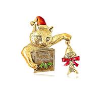 Simpatica spilla natalizia a forma di gatto, per donne e uomini, argento e oro, con strass smaltati, spilla da bavero a forma di gattino, regalo vintage per gli amanti degli animali domestici