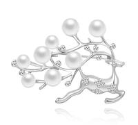 Simpatica spilla natalizia a forma di renna con strass, spilla a forma di animale per feste e regali, One Size, Metallo