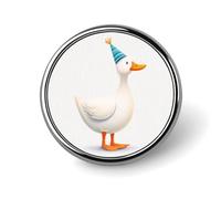 Simpatica spilla rotonda a forma di anatra che indossa un cappello da festa, per uomo e donna, alla moda, spilla per colletto, giacca, zaino, accessori