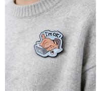 Simpatica spilla smaltata a forma di gatto con scritta in inglese "I'm OK" (lingua italiana non garantita)