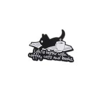 Simpatica spilla smaltata a forma di gatto da caffè, a forma di gatto, con scritta "Life is better with coffee Cats and Book", per vestiti, zaini, pantaloni, cappelli, gioielli decorativi con animali