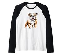 Simpatica Stampa Grafica con Bulldog Maglia con Maniche Raglan