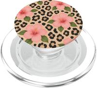 Simpatica stampa leopardata con fiori di ibisco rosa PopSockets PopGrip per MagSafe