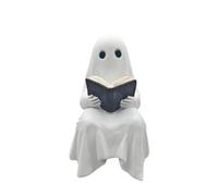 Simpatica statuetta a forma di fantasma che legge un libro, decorazione per libreria con statuetta di fantasma di Halloween, statuette in resina per la casa con fantasma seduto che legge.