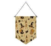 Simpatica strega marrone per Halloween banner gancio per parete con asta telescopica banner bandiere appeso decorazioni per interni, feste all'aperto per feste