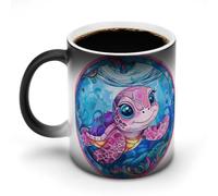 Simpatica tartaruga rosa nell'oceano, tazze che cambiano colore, felice animale, colorata, tazza da caffè in ceramica che cambia colore, novità, tazza da tè, divertente, tazza da acqua per casa e uffi