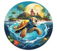 Simpatica tartaruga tropicale spiaggia 1000 pezzi puzzle rotondi per adulti e bambini puzzle circolare animale creativo unico giochi di sfida 1000 pezzi (67,5 x 67,5 cm)