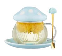 Simpatica tazza da tè in vetro a forma di fungo con infusore e cucchiaio, teiera Kawaii trasparente con filtro, coperchio e sottobicchiere in ceramica, resistente al calore, per uso domestico e