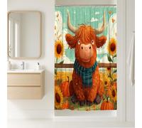 Simpatica tenda da doccia con bovini delle Highlands, decorazione autunnale con mucca arancione per la stagione autunnale, accessorio da bagno in stile fattoria, tessuto impermeabile con ganci, 91 x