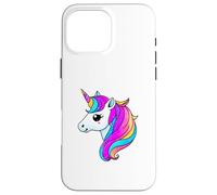 Simpatica testa di unicorno arcobaleno con criniera color pastello scintillante Custodia per iPhone 16 Pro Max