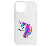 Simpatica testa di unicorno arcobaleno con criniera color pastello scintillante Custodia per iPhone 14
