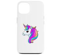 Simpatica testa di unicorno arcobaleno con criniera color pastello scintillante Custodia per iPhone 13