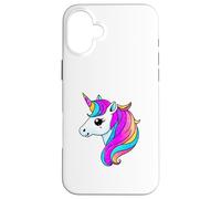 Simpatica testa di unicorno arcobaleno con criniera color pastello scintillante Custodia per iPhone 16 Plus