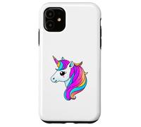 Simpatica testa di unicorno arcobaleno con criniera color pastello scintillante Custodia per iPhone 11