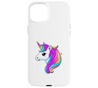 Simpatica testa di unicorno arcobaleno con criniera color pastello scintillante Custodia per iPhone 15 Plus