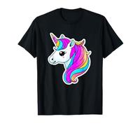 Simpatica Testa di Unicorno Arcobaleno con criniera Color Pastello Scintillante Maglietta