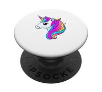 Simpatica testa di unicorno arcobaleno con criniera color pastello scintillante PopSockets PopGrip Adesivo