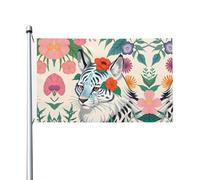 Simpatica tigre bianca con stampa bandiera su entrambi i lati, 3 x 1,5 m, leggera e resistente al colore, con asole, ideale per feste all'aperto e giardini.