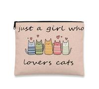 Simpatica trousse con gatto, adorabile astuccio per cosmetici da donna, organizer portatile con cerniera, regalo per gli amanti dei gatti, Pesca, 7x9 Inch, Gatti