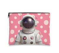 Simpatica trousse da viaggio con astronauta a pois, da donna, divertente organizer portatile con cerniera, scelta perfetta per gli amanti dello spazio, compleanni e festival, Pesca, 7x9 Inch
