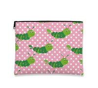 Simpatica trousse da viaggio con bruco e insetti verdi, a pois, per bambini, piccola borsa portatile in tela con cerniera, borsa da toilette regalo di compleanno, Pesca, 7x9 Inch, Bruco