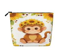 Simpatica trousse da viaggio con scimmietta e girasole per donna, borsa da toilette portatile con cerniera, organizer.
