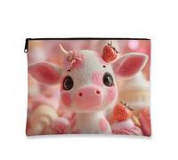 Simpatica trousse per il trucco, adorabile astuccio per cosmetici con mucca fragola, da donna, piccola borsa portatile in tela con cerniera, regalo divertente, perfetta per la primavera e l'estate