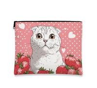 Simpatica trousse per il trucco con gatto, adorabile borsetta da viaggio con stampa di gattini bianchi, da donna, piccola borsa portatile in tela con cerniera, regalo per gli amanti dei gatti, ideale