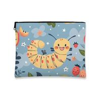 Simpatica trousse per trucchi a forma di bruco, borsa da viaggio per bambini, piccola borsa portatile in tela con cerniera, regalo per compleanni e festival, Giallo, 7x9 Inch, Bruco