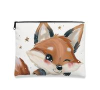 Simpatica trousse per trucchi con volpe, adorabile astuccio da viaggio per donne, piccolo organizer portatile in tela con cerniera, per bambini e amanti degli animali, bianco, 7x9 Inch