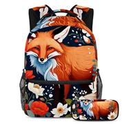 Simpatica volpe e fiore preparati per l'avventura con questo set di 2 zaini, essenziale per ragazzi, ragazze e adolescenti in movimento!, Multicolore, B：29.4x20x40cm P：19x7.5x3.8cm, Zaini Daypack