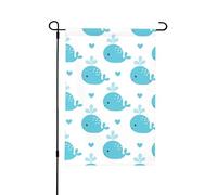 Simpatiche balene blu, bandiera estiva da giardino bifacciale da esterno, 12x18 pollici