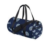 Simpatiche balene su blu scuro a pois borsone da palestra in tela da viaggio weekender borsa da viaggio per uomo donna sport e pernottamento