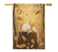 Simpatiche bandiere Axolotl per la casa, 71,1 x 101,6 cm, double face, decorative per esterni, stile vintage, con foglie di foresta e salamandra, bandiere per la casa, in iuta marina, bandiere