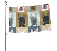 Simpatiche bandiere da giardino con bulldog francesi, dimensioni 90 x 60 cm, con occhielli, aste portabandiera personalizzate.