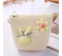 Simpatiche borse a tracolla in paglia for bambini Fiore Neonate Piccola borsa a a secchiello Ragazzi Bambini Mini portamonete Borse da spiaggia(Rabbit white)