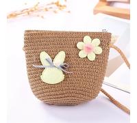 Simpatiche borse a tracolla in paglia for bambini Fiore Neonate Piccola borsa a a secchiello Ragazzi Bambini Mini portamonete Borse da spiaggia(Rabbit brown)