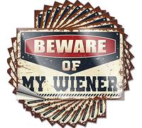 Simpatiche etichette adesive divertenti per bottiglie d'acqua, piscina e decorazione per esterni Beware of My Wiener per superficie Monster Truck (12 x 18 cm, 6 pezzi)