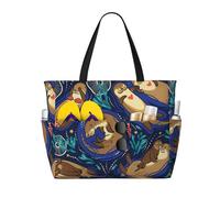 Simpatiche lontre nel mare, borsa da spiaggia grande indossabile per donna con cerniera e tasca impermeabile, borsa da palestra leggera e pieghevole per viaggi, spesa, nuoto, sport