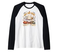 Simpatiche storie di Fantasmi Libro Che Legge Halloween Maglia con Maniche Raglan