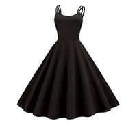 Simpatici abiti estivi da donna vintage abiti da cocktail per le donne senza maniche lunghezza al ginocchio retrò una linea svasata swing formale abito da ballo Petite abiti da donna, Nero , S