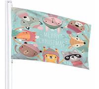 Simpatici Animali della Foresta Bandiera Decor 3x5 Ft Buon Natale Cartone Animato Orso Cervo Divertente Celebrazione Poliestere Stampato Motivo Decorazioni per Esterni per Case e Giardini