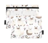 Simpatici astucci bianchi con gatti dell'Himalaya, tasca a 3 fori per raccoglitori ad anelli, organizer con cerniera per esami, casa, viaggi, biglietti